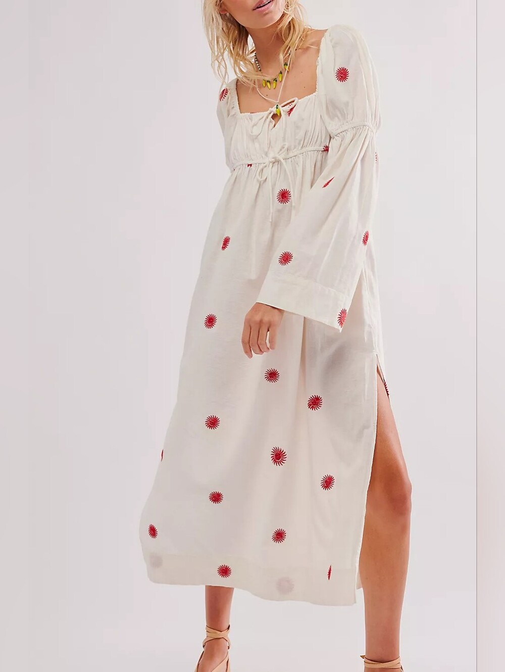 Free People White Emory Embroidered Midi Dress, L, Cotton, Coastal, Euro Summer - Picture 3 of 14